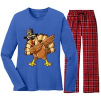 Dabbing Turkey Thanksgiving Day Pilgrim Women's Long Sleeve Flannel Pajama Set 