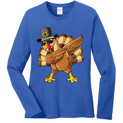 Dabbing Turkey Thanksgiving Day Pilgrim Ladies Long Sleeve Shirt