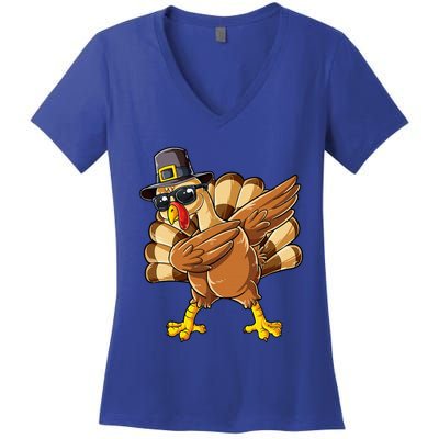 Dabbing Turkey Thanksgiving Day Pilgrim Women's V-Neck T-Shirt