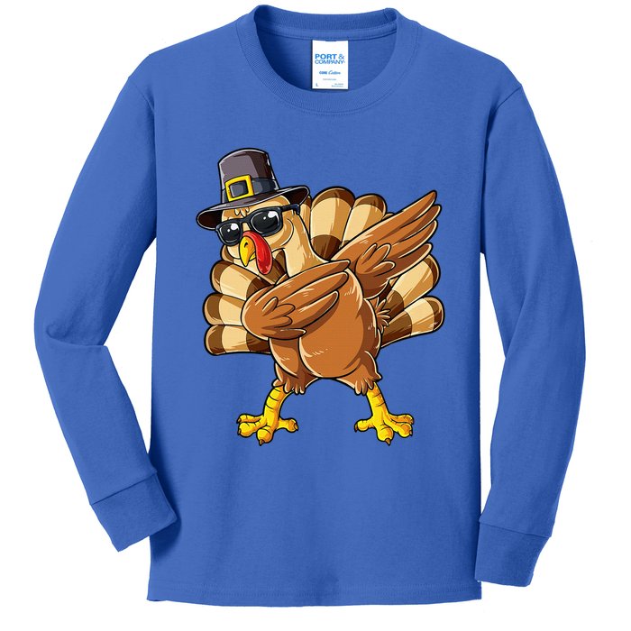 Dabbing Turkey Thanksgiving Day Pilgrim Kids Long Sleeve Shirt