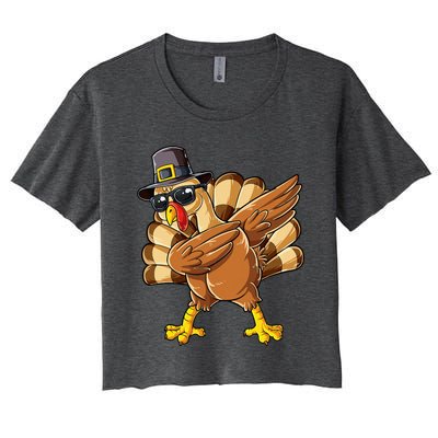 Dabbing Turkey Thanksgiving Day Pilgrim Women's Crop Top Tee