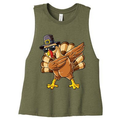 Dabbing Turkey Thanksgiving Day Pilgrim Women's Racerback Cropped Tank