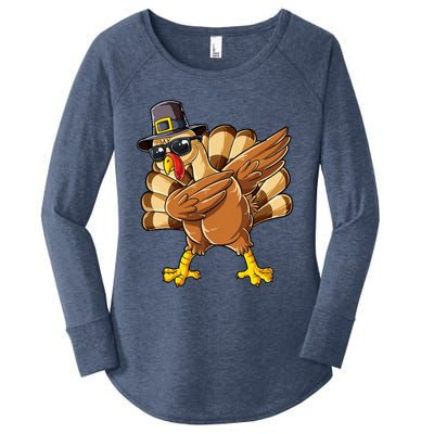 Dabbing Turkey Thanksgiving Day Pilgrim Women's Perfect Tri Tunic Long Sleeve Shirt