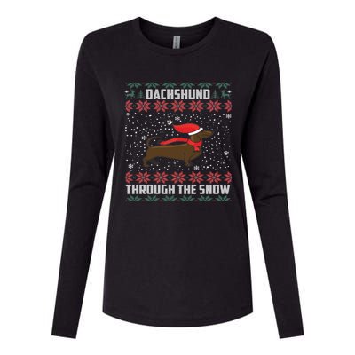 Dachshund Through The Snow Ugly Christmas Gift Womens Cotton Relaxed Long Sleeve T-Shirt