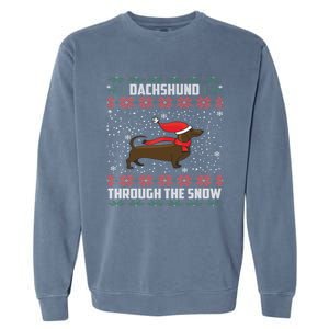 Dachshund Through The Snow Ugly Christmas Gift Garment-Dyed Sweatshirt