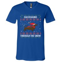 Dachshund Through The Snow Ugly Christmas Gift V-Neck T-Shirt