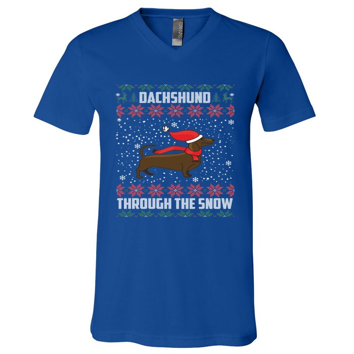 Dachshund Through The Snow Ugly Christmas Gift V-Neck T-Shirt