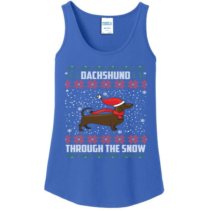 Dachshund Through The Snow Ugly Christmas Gift Ladies Essential Tank