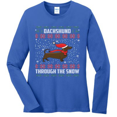 Dachshund Through The Snow Ugly Christmas Gift Ladies Long Sleeve Shirt