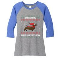 Dachshund Through The Snow Ugly Christmas Gift Women's Tri-Blend 3/4-Sleeve Raglan Shirt