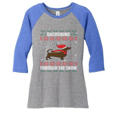 Dachshund Through The Snow Ugly Christmas Gift Women's Tri-Blend 3/4-Sleeve Raglan Shirt