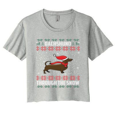 Dachshund Through The Snow Ugly Christmas Gift Women's Crop Top Tee