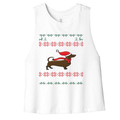 Dachshund Through The Snow Ugly Christmas Gift Women's Racerback Cropped Tank