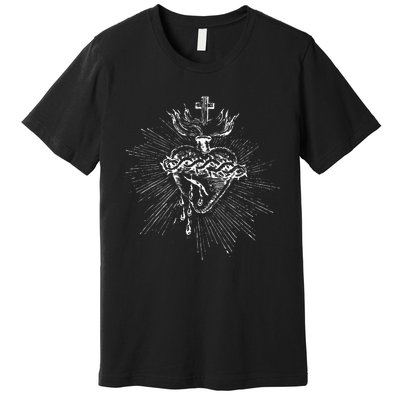 Devotion To The Sacred Heart Of Jesus Vintage Catholic Art Premium T-Shirt