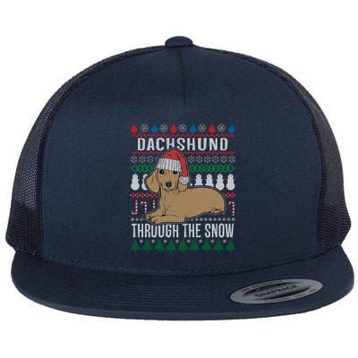 Dachshund Through The Snow Ugly Christmas Gift Flat Bill Trucker Hat