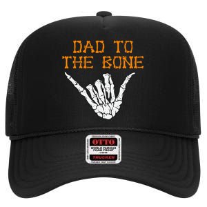 Dad To The Bone Spooky Skeleton Hand Funny Halloween High Crown Mesh Back Trucker Hat