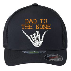 Dad To The Bone Spooky Skeleton Hand Funny Halloween Flexfit Unipanel Trucker Cap