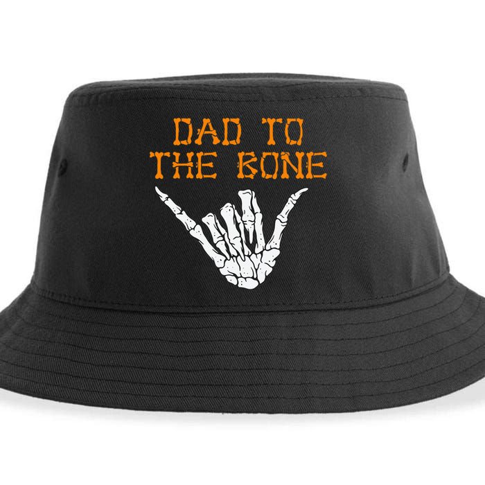 Dad To The Bone Spooky Skeleton Hand Funny Halloween Sustainable Bucket Hat