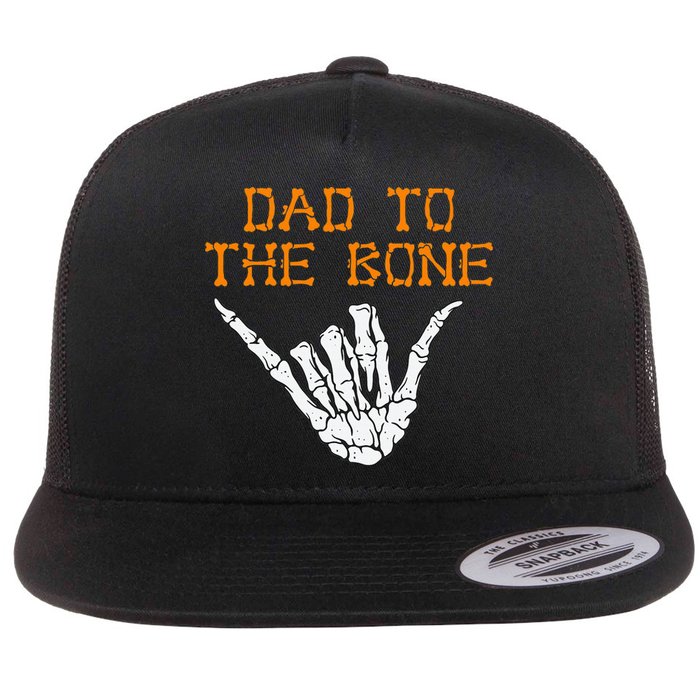 Dad To The Bone Spooky Skeleton Hand Funny Halloween Flat Bill Trucker Hat