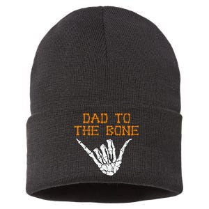 Dad To The Bone Spooky Skeleton Hand Funny Halloween Sustainable Knit Beanie