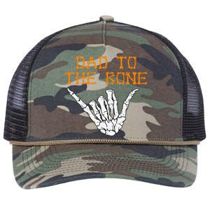 Dad To The Bone Spooky Skeleton Hand Funny Halloween Retro Rope Trucker Hat Cap