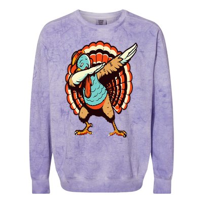 Dabbing Turkey Thanksgiving Day Pilgrim  Funny Dab Colorblast Crewneck Sweatshirt