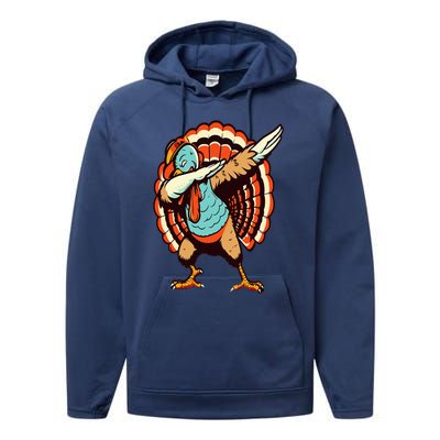 Dabbing Turkey Thanksgiving Day Pilgrim  Funny Dab Performance Fleece Hoodie