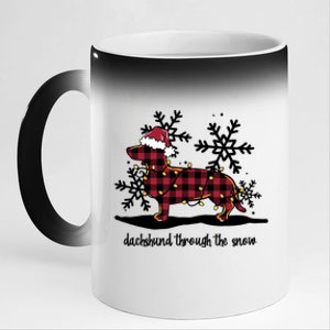 Dachshund Through The White Snow Retro Dachshund Lover Owner Cute Gift 11oz Black Color Changing Mug