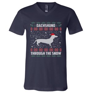 Dachshund Through The Snow Ugly Christmas Gift V-Neck T-Shirt