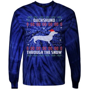 Dachshund Through The Snow Ugly Christmas Gift Tie-Dye Long Sleeve Shirt