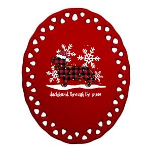 Dachshund Through The White Snow Retro Dachshund Lover Owner Cute Gift Ceramic Oval Ornament