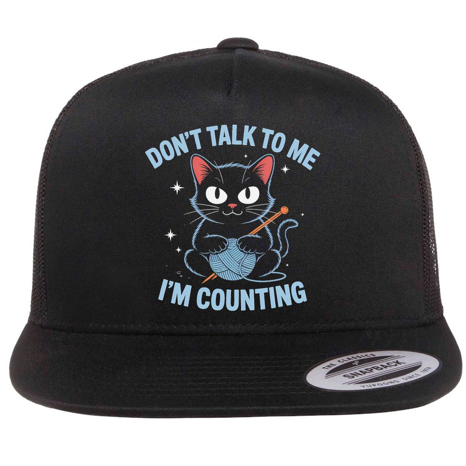 Dont Talk To Me Im Counting Crocheting Cat Flat Bill Trucker Hat