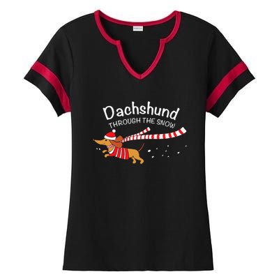 Dachshund Through The Snow Funny Dachshund Christmas Ladies Halftime Notch Neck Tee