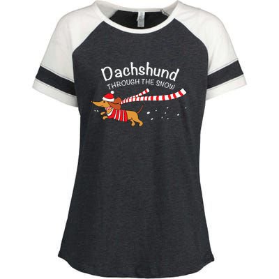 Dachshund Through The Snow Funny Dachshund Christmas Enza Ladies Jersey Colorblock Tee