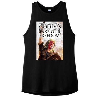 Donald Trump They May Take Our Lives But Theyll Never Take Our Freedom Ladies PosiCharge Tri-Blend Wicking Tank