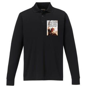 Donald Trump They May Take Our Lives But Theyll Never Take Our Freedom Performance Long Sleeve Polo