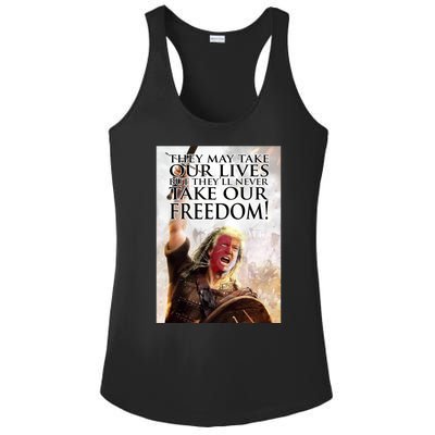 Donald Trump They May Take Our Lives But Theyll Never Take Our Freedom Ladies PosiCharge Competitor Racerback Tank