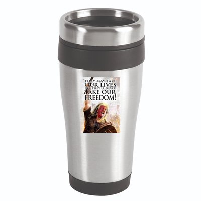 Donald Trump They May Take Our Lives But Theyll Never Take Our Freedom 16oz Travel Tumbler