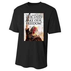 Donald Trump They May Take Our Lives But Theyll Never Take Our Freedom Performance Sprint T-Shirt