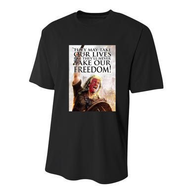 Donald Trump They May Take Our Lives But Theyll Never Take Our Freedom Youth Performance Sprint T-Shirt
