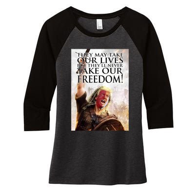 Donald Trump They May Take Our Lives But Theyll Never Take Our Freedom Women's Tri-Blend 3/4-Sleeve Raglan Shirt