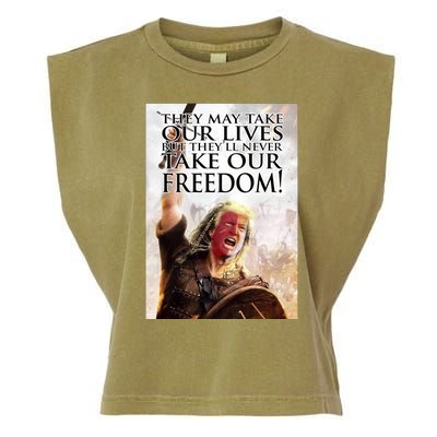 Donald Trump They May Take Our Lives But Theyll Never Take Our Freedom Garment-Dyed Women's Muscle Tee