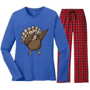 Dabbing Thanksgiving Turkey Cool Gift Women's Long Sleeve Flannel Pajama Set 