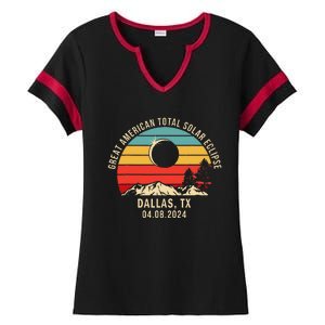 Dallas Tx Texas Total Solar Eclipse 2024 Ladies Halftime Notch Neck Tee