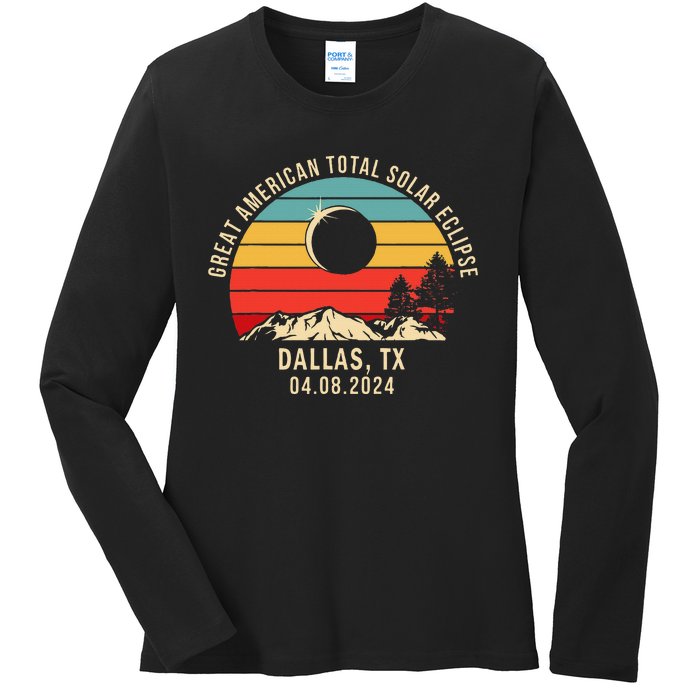 Dallas Tx Texas Total Solar Eclipse 2024 Ladies Long Sleeve Shirt