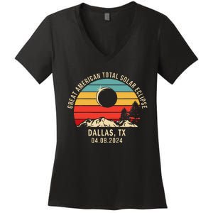 Dallas Tx Texas Total Solar Eclipse 2024 Women's V-Neck T-Shirt