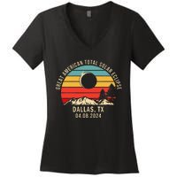 Dallas Tx Texas Total Solar Eclipse 2024 Women's V-Neck T-Shirt