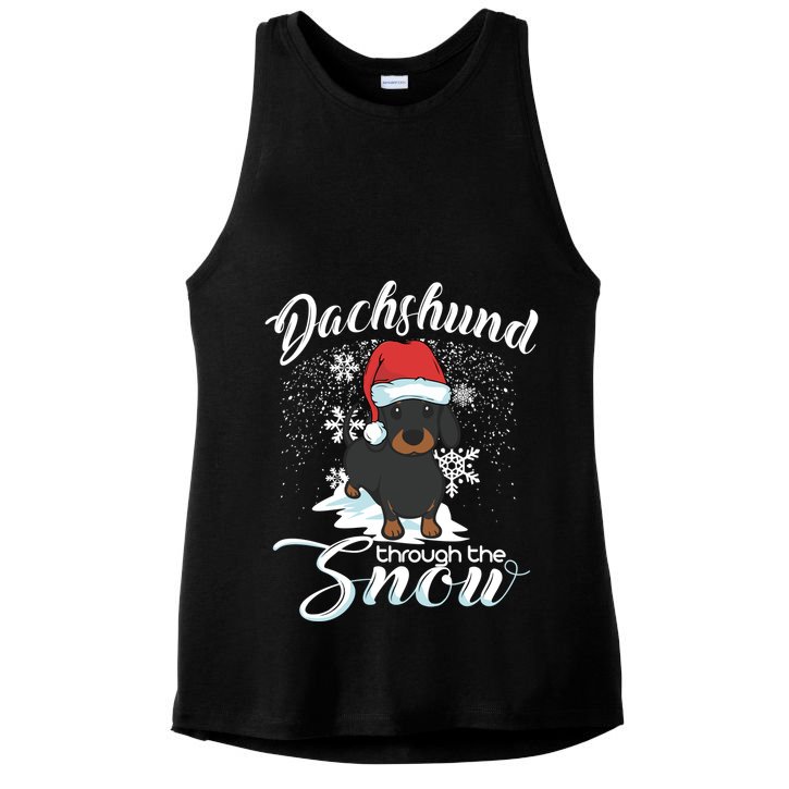 Daschund Through The Snow Dog Lovers Festive Gift Ladies PosiCharge Tri-Blend Wicking Tank