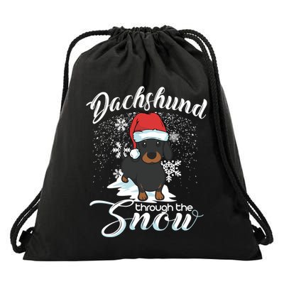Daschund Through The Snow Dog Lovers Festive Gift Drawstring Bag