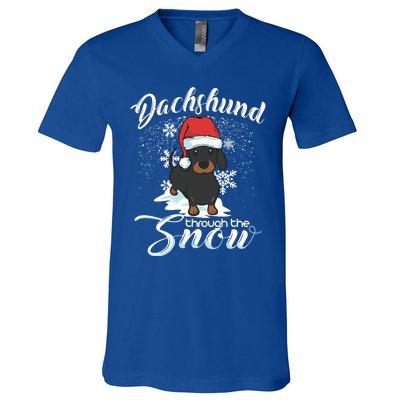 Daschund Through The Snow Dog Lovers Festive Gift V-Neck T-Shirt